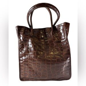 Vintage Ralph Lauren Safari Croc-Embossed Leather Tote • Brown 90s Bag